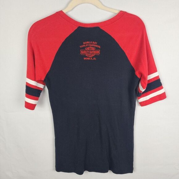 Women's Harley Davidson Black, Red & White Embellished Shirt Mobile AL Size‎ Lg - Picture 2 of 5